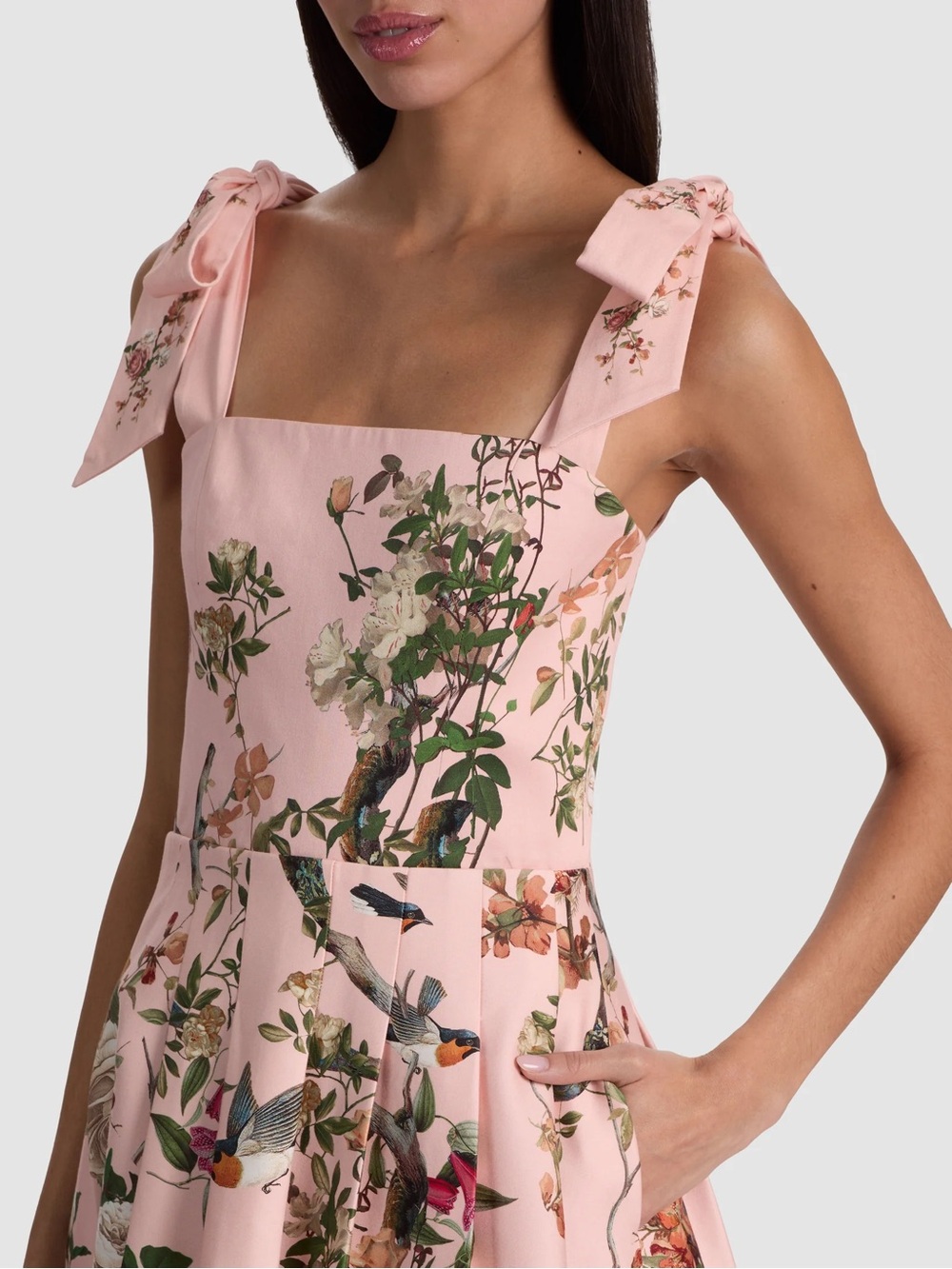 Alice and olivia SUNSET GROVE ENGLISH ROSE Floral Tie-Shoulder Pink Maxi Dress - Picture 3 of 4